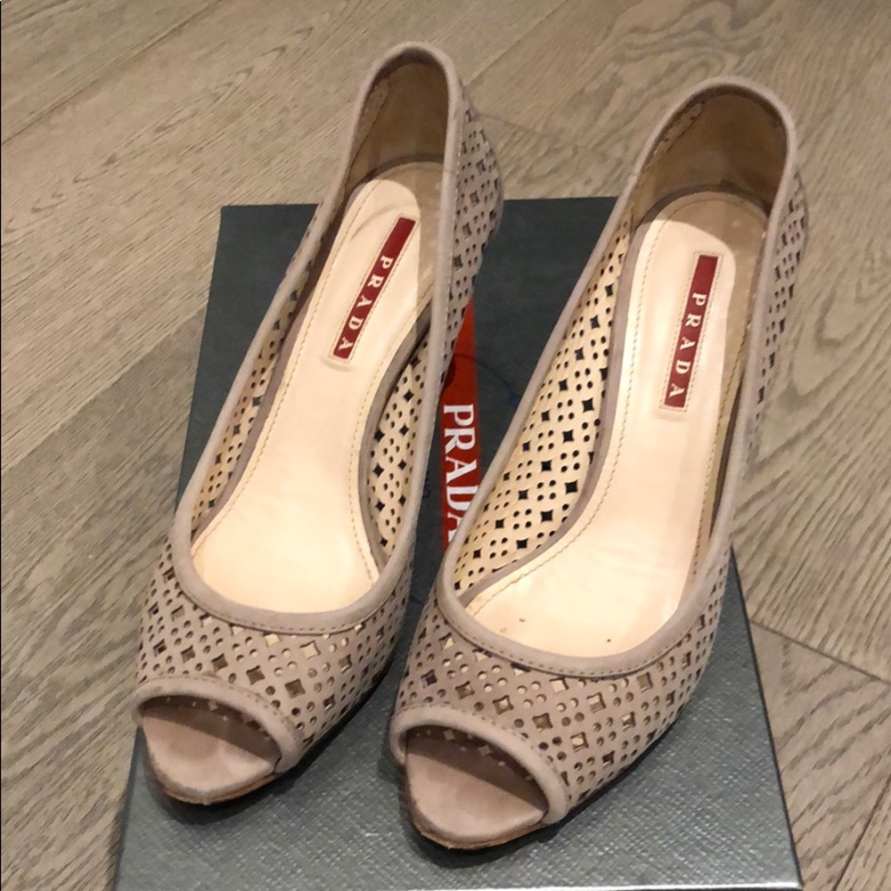 Prada perforated leather kitten heel